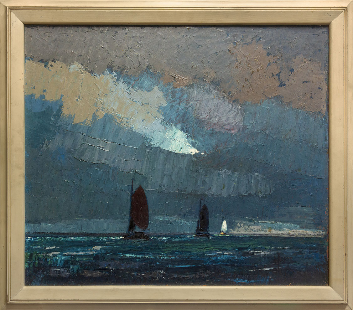 drie schepen in zwaar weer